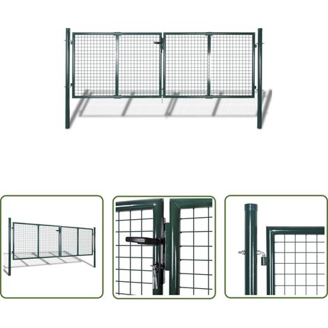 The Living Store Portail de clôture Acier 306x150 cm Vert - Portail De Jardin - Portillon - Clôture - Portail En Acier - Portail Vert (1/5)