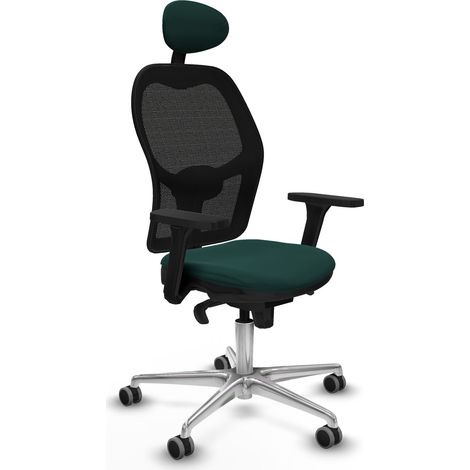 Jorquera sincro malla negra similpiel verde botella brazos 3D base aluminio cabecero fijo ruedas 65mm engomada (1/5)