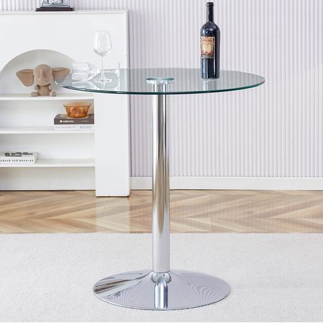 Table de bar ronde en verre transparent, pied en métal argenté, diamètre 89 cm, hauteur 92 cm, design minimaliste pour maison ou café – de FLORAGRACE (1/5)