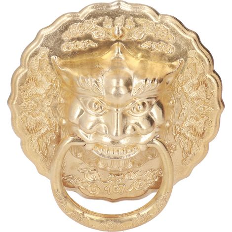 Heurtoir de porte en laiton, anneau de traction en bronze résistant aux chocs, tête d'animal chinois, pour porte en bois ou cour (1/5)