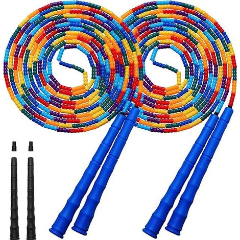 Doppelholster-Springseil – 5 m – Verstellbar – Weiche PVC-Perlen – Verstärkte PP-Griffe – Für Kinder und Erwachsene – 2 Stück (1/5)