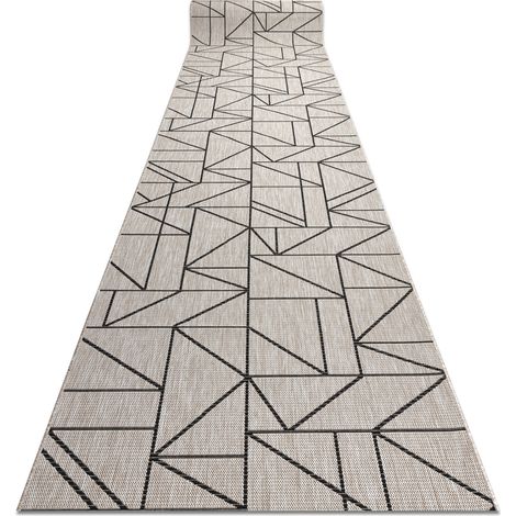 Läufer SIZAL FLOORLUX Modell 20605 DREIECKE, GEOMETRISCH silber / schwarz 70 cm beige 70x100 cm