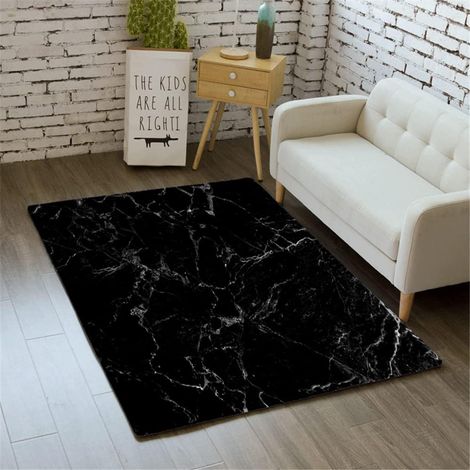 Tapis de Antidérapants en Flanelle imprimés marbre 3D, Moderne Tapis de Sol de Salle Bain, Carpettes de Paillasson, pour Salon, Couloir, Cuisine Décoration (50x80cm,Noir) (1/5)