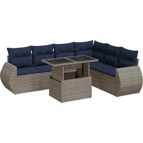 vidaXL Set Divani da Giardino 7pz con Cuscini Grigio Polyrattan Acacia (1/5)