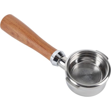 Porte-filtre à café anti-mousse, amovible et lavable, en acier inoxydable, avec poignée ergonomique en bois, type D (1/5)