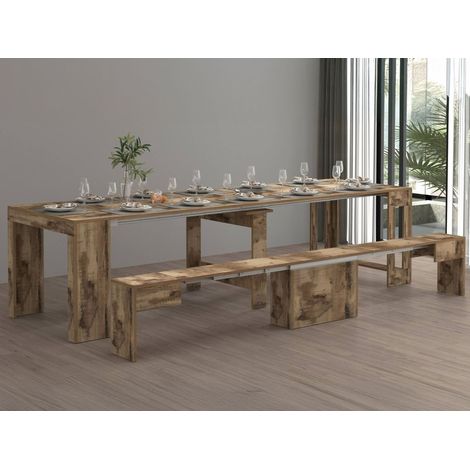 Dmora - Panca Ubertino, Seduta per tavolo da pranzo, Panca singola allungabile, 290x25h45 cm, Acero (1/5)