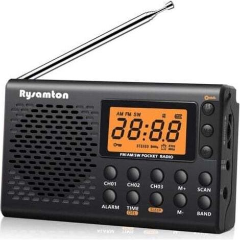 (Noir)Radio portable AM/FM/ondes courtes, radios de poche à piles, grand écran numérique, radio-réveil avec alarme et fonction veille, écouteurs inclus (1/4)