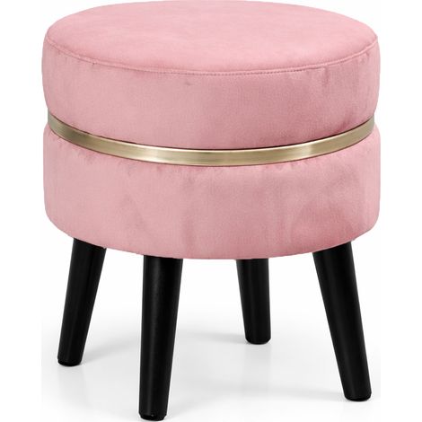 Pouf Sgabello Rotondo Rosa Design Moderno Poggiapiedi con Rivestimento Velluto