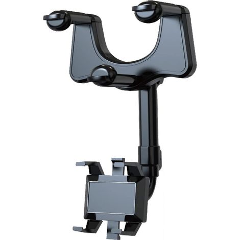 Support Téléphone Voiture - Support Rétroviseur - Rotation 360° - Rétractable 0-5 cm - Pour Smartphones Tous Modèles - Noir - 1 Pièce (1/5)