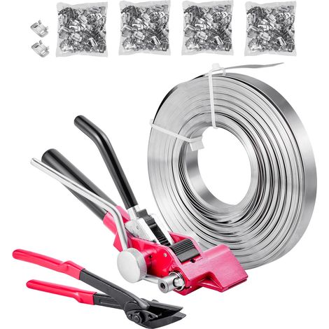 Kit de cerclage en acier avec 122 m de feuillard et 400 attaches métalliques, outil manuel pour palettes, transport et groupage (1/5)