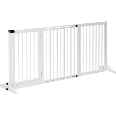 Cancelletto di sicurezza per cani in legno con porta bianco 113-166x36x71 cm MODENUIT (1/5)