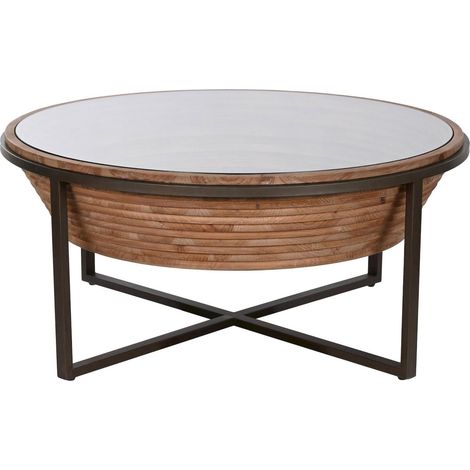 Table basse verre et bois élégance salon - Bois brun foncé et verre transparent (1/5)