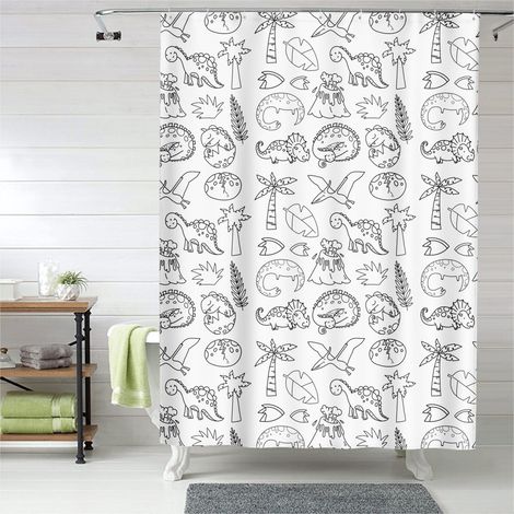 Rideau de douche motif dinosaure mignon, polyester imperméable, 90x180 cm (1/5)