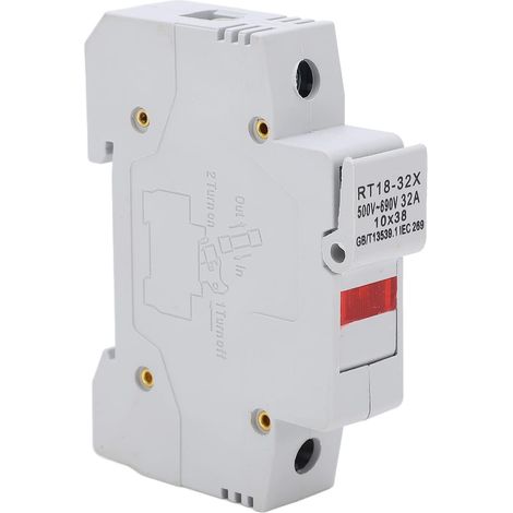 Porte-Fusible Monté Sur Rail de Base 32A AC 500-690V RT18-32X 1P/2P/3P Porte-Fusible avec Voyant Lumineux pour Noyau de Fusible RO15 10x38mm(1P) (1/5)