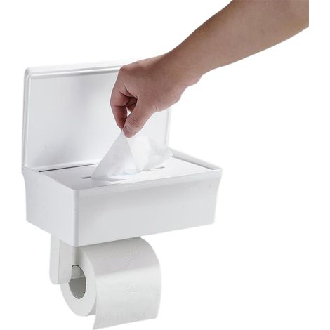 Porta carta igienica con ripiano e armadietto portaoggetti, porta carta igienica da parete per il bagno di casa, porta carta igienica cilindrico in plastica, gettabile nel WC (1/5)