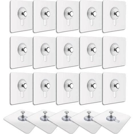20 Pcs Accroches Tableau sans Percer, Fixation Cadre sans Percer, Accroche Cadre sans Percer Adhesif Imperméable Amovible Autocollant Anti trace, Crochet Tableau Adhésif Transparent (1/5)