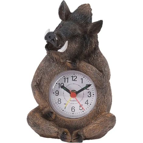 Réveil Sanglier assis avec cadran, en résine 14cm (1/3)