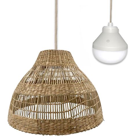 Suspension en herbe marine style bohème avec ampoule LED blanc/RGB nomade (1/5)