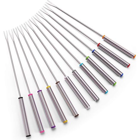 Fourchette a Fondue - Acier Inoxydable - 24 cm - Poignee Resistante a la Chaleur - Pour Fondue Fromage Chocolat et Guimauves - Lot de 12