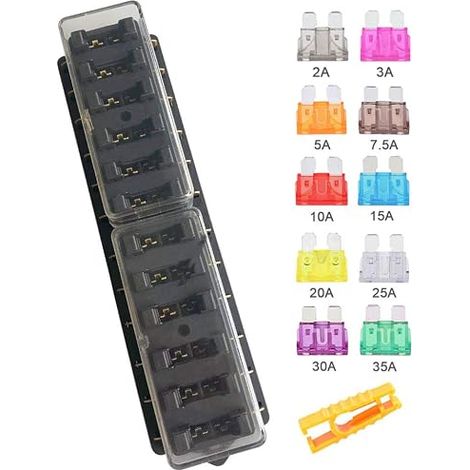 12 Voies Boîte à Fusibles de Voiture, 12V / 24V / 32V / 48V Porte-Fusible à Lame Standard Universel, Couverture Étanche Fusibles à Lame, Voiture Camion Bateau Marine (1/3)