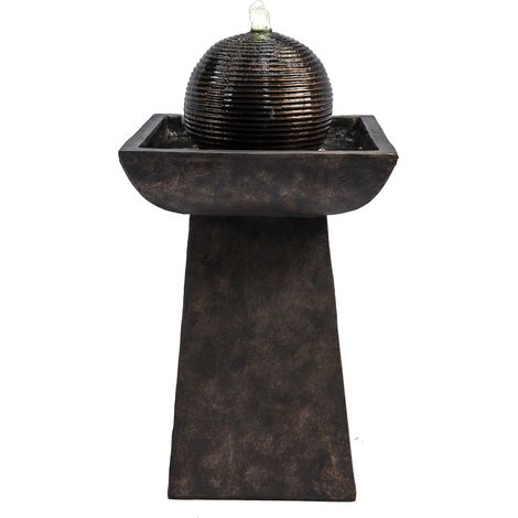 Teamson Home Garden Water Feature & Lights, Outdoor Sphere Orb Modern Water Fountain, Indoor Pedestal Cascading Waterfall Ornament & Pump, Patio Decor (1/5)