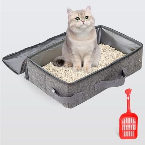 Caisse Chat Litiere et Portable avec Couvercle, Poubelle Litiere Chat avec Une Pelle Poignée, Bac à Litière pour Les Voyages, Léger, Facile à Nettoyer, Pliable, étanche, Preuve de l'eau (1/5)