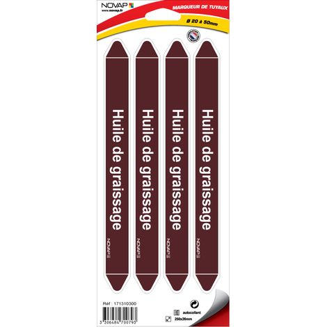 Planche de 4 marqueurs de tuyauterie 250 x 26 mm pour Ø 20 à 50 mm - Huile de graissage - 4700793