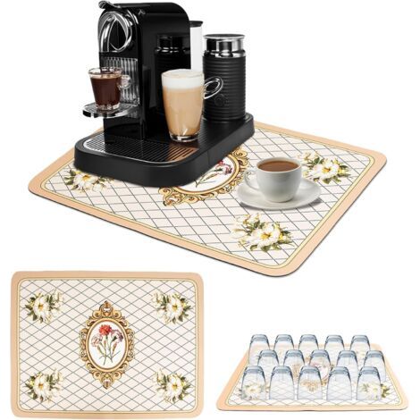 Sollbry Tapis Egouttoir Vaisselle, Séchage Rapide Super Absorbant, Tapis Vaisselle Egouttoir Absorbant pour Machine à Café, Cuisine, Comptoir, Bar, 40 x 50 cm, Imprimé Marron (1/5)
