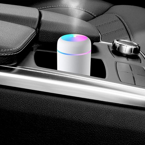Tragbarer 300-ml-USB-Luftbefeuchter, Feinnebel für Büro und Auto mit weißem Nachtlicht, kompakter Luftreiniger (1/5)