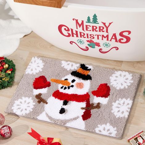 CCYKXA Weihnachtliche Badematte mit Schneemann-Motiv, rutschfest und saugfähig, 80 x 50 cm (1/5)