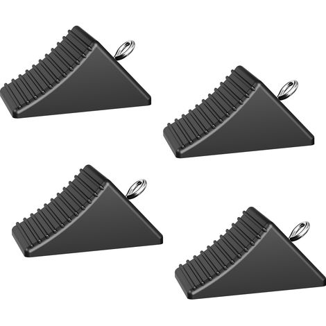 Wiltec Unterlegkeile 4er Set 205 x 125 x 100 mm aus Gummi, Bremskeil mit Ringschraube, Gummikeil für Anhänger, Wohnmobil, Pkw und Boot (1/5)