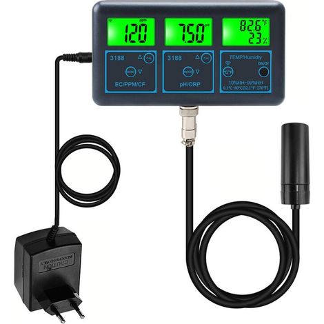 Moniteur numérique multiparamètre 7 en 1, pH/EC/ORP/température/CF, destiné à la vérification régulière de l'acidité des échantillons liquides à usage domestique.-AquaForge (1/5)