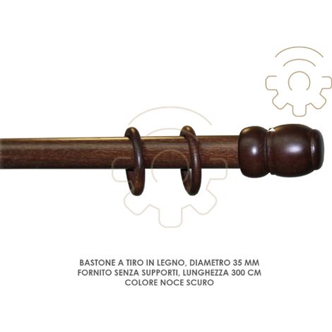 Bastone tenda a tiro legno noce scuro   35 mm lunghezza 300 cm senza supporti