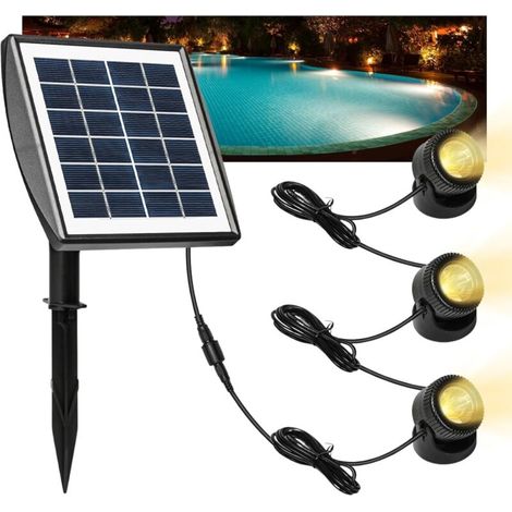 Jadeshay Lampes Solaires de Bassin, 6V/2W Panneau Solaire Polycristallin Projecteur Piscine Eclairage Exterieur Solaire avec 1W 3 lampes, Spot Solaire IP68 étanche for Bassin de Jardin (1/5)