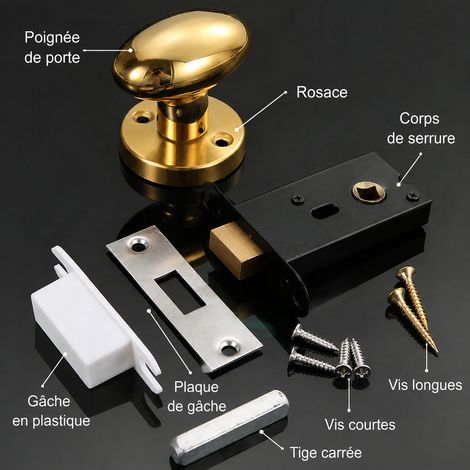 Serrure de porte invisible à poignée boule ovale dorée en acier inoxydable 304 doré 230 g – Livraison gratuite