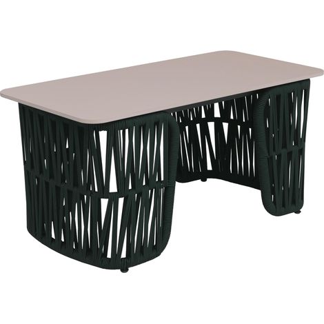 [NON UTILIZZATO] Tavolino da salotto HHG-224, tavolo da giardino balcone, intreccio, pietra 43x90x45cm, verde piano avorio