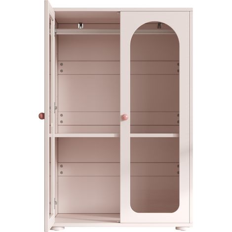 Armoire 2 portes avec barre de suspension, portes acryliques transparentes, rose bébé, lot de 2 (1/5)