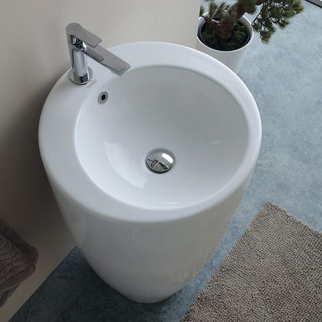 Lavabo Freestanding in ceramica Ø 49 ROUND con Foro Rubinetto (1/5)
