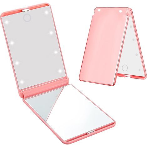 Miroir de voyage compact, miroir de maquillage portable, miroir grossissant et lumineux avec interrupteur tactile et 8 lumières LED pour la fête des mères (couleur aléatoire) (1/5)