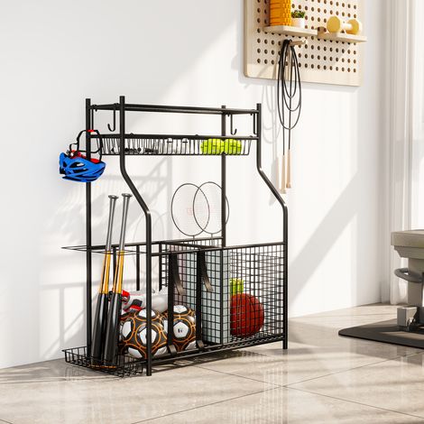 Design Organisateur d’équipement sportif avec crochets amovibles pour paniers et élastiques pour le basket-ball et le football