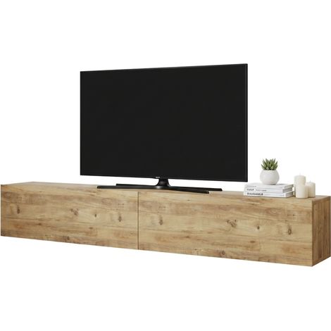 Dmora - Fernsehschrank Thebe, Ständer für Wohnzimmerfernseher, Niedriges Wohnzimmer-Sideboard, TV-Ständerbasis, 180x32h30 cm, Eiche, mit verstärkter Verpackung