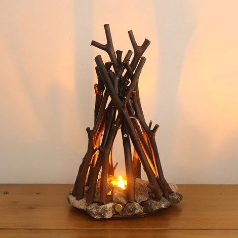 Veilleuse créative, décoration rétro minimaliste, forme de branche artisanale, effet feu de camp LED, décoration de table 3D, décoration de Noël (1/4)
