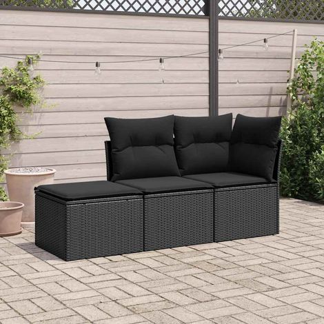 Salon de jardin 3 pièces avec coussins, résine tressée noire, canapé d’angle et tabouret - PANGIVO (1/3)