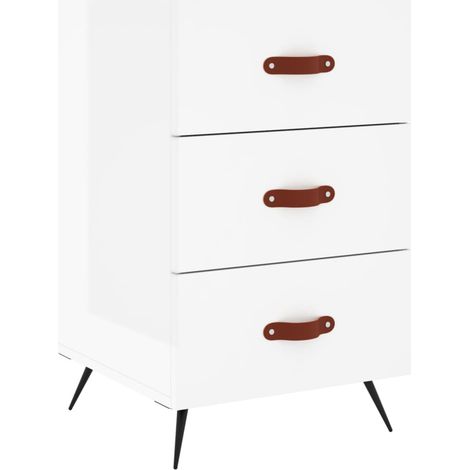 Mesita de noche con 3 cajones 40 x 40 x 66 cm madera contrachapada blanco brillo DEC033497