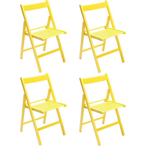 Marvin Sedia in Legno Pieghevole Birreria Colorata Interno o Esterno Salvaspazio Richiudibile da Campeggio Giardino Cucina Legno Massello Di Faggio Giallo - 4 Sedie