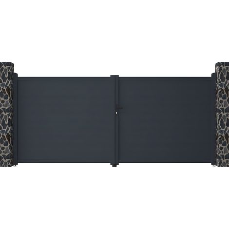 Cancello a battente L397 x H181 cm Alluminio pieno Antracite - NAZARIO