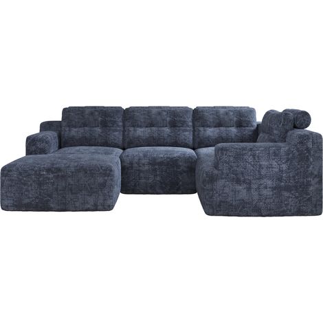 Canapé modulaire 5 places en L ou en U, avec pouf, assise en tissu, sans montage, 252 x 180 x 82 cm, bleu, pour salon et chambre - CHICFURN (1/5)