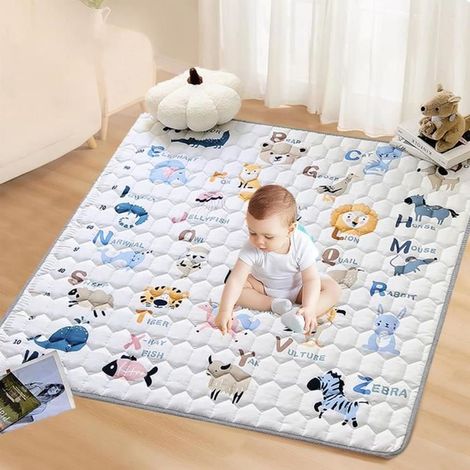 Alfombra de juegos para bebés de 127x127 cm, antideslizante, para gatear, con diseño de animales, plegable y gruesa. (1/4)