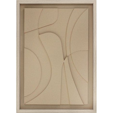 Cuadro con textura y diseño abstracto en color beige, con marco de madera 70x50cm