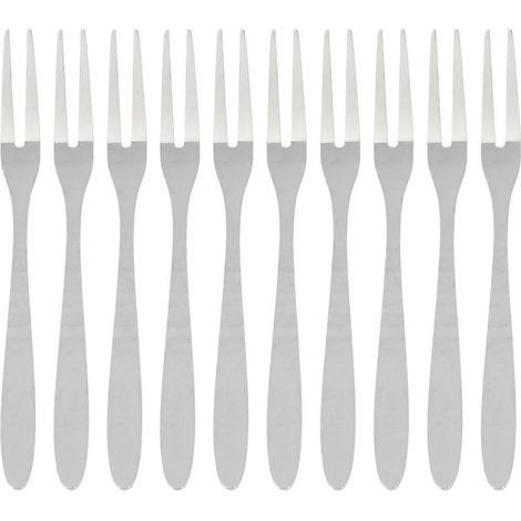 Lot de 10 fourchettes à fruits réutilisables en acier inoxydable pour gâteaux, desserts et salades. Fourchettes à deux dents. (1/5)